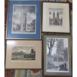 4 etchings / limited edition prints - Perspective view of the Cathedral and City of Lincoln, The