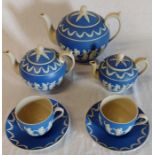 Selection of Copeland Late Spode ware decorated in the Jasper manner (7) (small teapot has crack