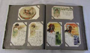 Postcard album containing approximately 114 artist postcards of ladies inc Art Nouveau, Art Deco,