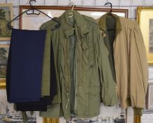 2 military style jackets and various trousers