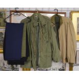 2 military style jackets and various trousers