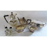 Assorted silver plate inc tea set & condiment set