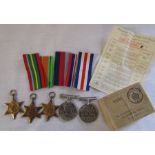 Set of 5 WWII medals - 1939-45 star, Pacific star, France & Germany star, Defence medal & War