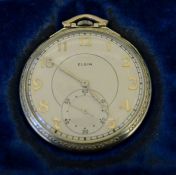 Elgin 14k white gold filled pocket watch