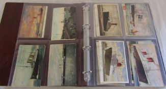Postcard album of approximately 30 cards relating to ships / boats