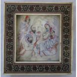 Persian ivory painted miniature in ornate frame 10.5 cm x 11 cm