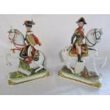 Pair of Scheibe-Alsbach figurines of Le Prince Eugene and Bessieres on horseback H 28 cm