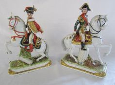 Pair of Scheibe-Alsbach figurines of Le Prince Eugene and Bessieres on horseback H 28 cm