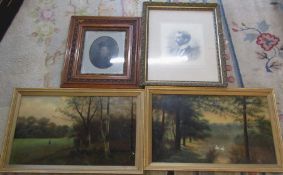 2 framed oil paintings & 2 portraits
