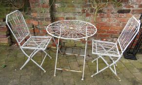 Wrought iron folding patio table and 2 chairs