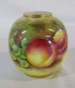 Small Royal Worcester vase decorated with fruit no 2491 signed J Smith H 8 cm