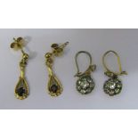 2 pairs of 9ct gold earrings - drop earrings with garnet stones weight 1.5 g and paste cluster