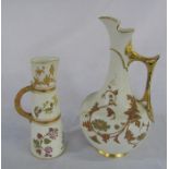 Royal Worcester ivory finish ewer no 1028 (wear to gilt on handle) H 32 cm & Royal Worcester blush