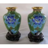 Pair of Chinese cloisonne vases H  12.5 cm (excluding stand) (boxed)