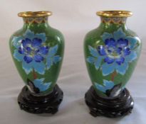 Pair of Chinese cloisonne vases H  12.5 cm (excluding stand) (boxed)