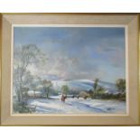 Framed oil on canvas by Norman Dinnage (1924-2016) 'Riders in the snow'  82 cm x 67 cm (size