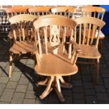 4 + 3 pine kitchen chairs and a pine swivel chair