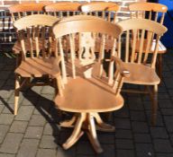 4 + 3 pine kitchen chairs and a pine swivel chair