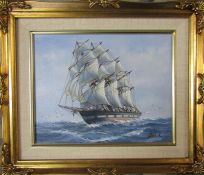 Gilt framed oil painting of a sailing ship 35 cm x 29.5 cm (size including frame)