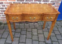 Burr walnut veneered console table / writing table with cross banding