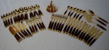 6 place setting canteen of gold plated cutlery with condiment set & servers