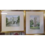 Pair of gilt framed watercolours of Lincoln Cathedral by A H Findley 51.5 cm x 47 cm and 45 cm x