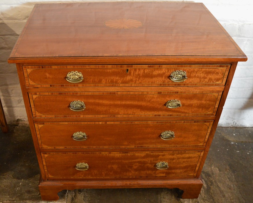 Small early 20th century Maple & Co chest of drawers with satin wood veneer, inlay & cross banding