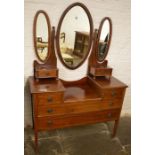 Edwardian dressing table / chest of drawers with triptych oval mirrors