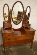 Edwardian dressing table / chest of drawers with triptych oval mirrors