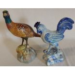 Italian faience cockerel and Spode pheasant (af)