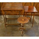 Small Edwardian wine table, table with barley twist legs and & an Edwardian occasional table