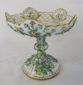 Meissen comport decorated with birds and flowers H 22 cm