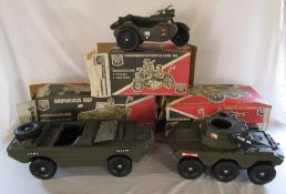 3 Cherilea toys - Amphibious jeep, German Army motor cycle and side car & Cobra missile carrier