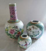 3 Oriental vases H 34 cm, 18 cm and 11 cm