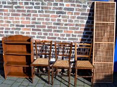 3 cane seated bedroom chairs, bookcase & latice screen