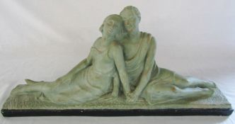 Large figure of a seated couple signed Madem L 64 cm