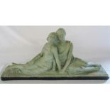 Large figure of a seated couple signed Madem L 64 cm