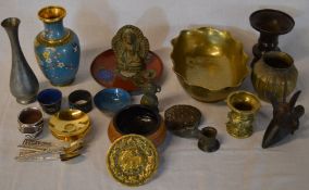 Various European & Asian metal ware items including cloisonne