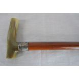 Malacca horn handle walking stick with hallmarked silver collar