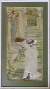 Framed 19th century tapestry of a woman smelling flowers 33 cm x 59.5 cm (size including frame)