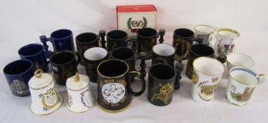 Assorted mugs, commemorative ware and bells