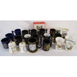 Assorted mugs, commemorative ware and bells