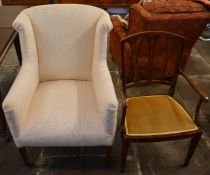 Edwardian open arm chair & an Edwardian arm chair