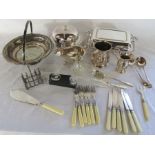 Selection of silver plate including tureens, perfume atomiser, sauce boat etc