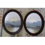 Pair of framed oval watercolours by Frank Holme 59.5 cm x 50 cm (size including frame)