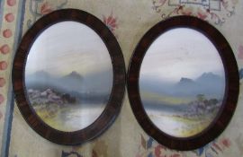 Pair of framed oval watercolours by Frank Holme 59.5 cm x 50 cm (size including frame)