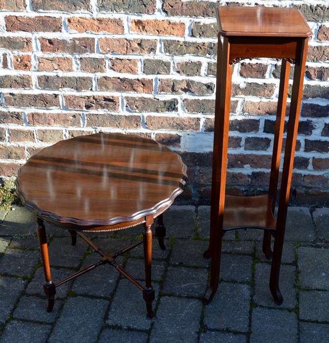 Mahogany plant stand & a low level occasional table