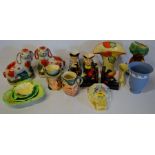 Various ceramics including pair of Staffordshire style rabbits, character jugs, Carltonware