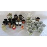 Selection of studio pottery & novelty pepper pots inc Guinness, Stan Laurel etc