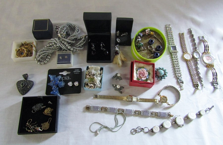 Assorted costume jewellery and watches